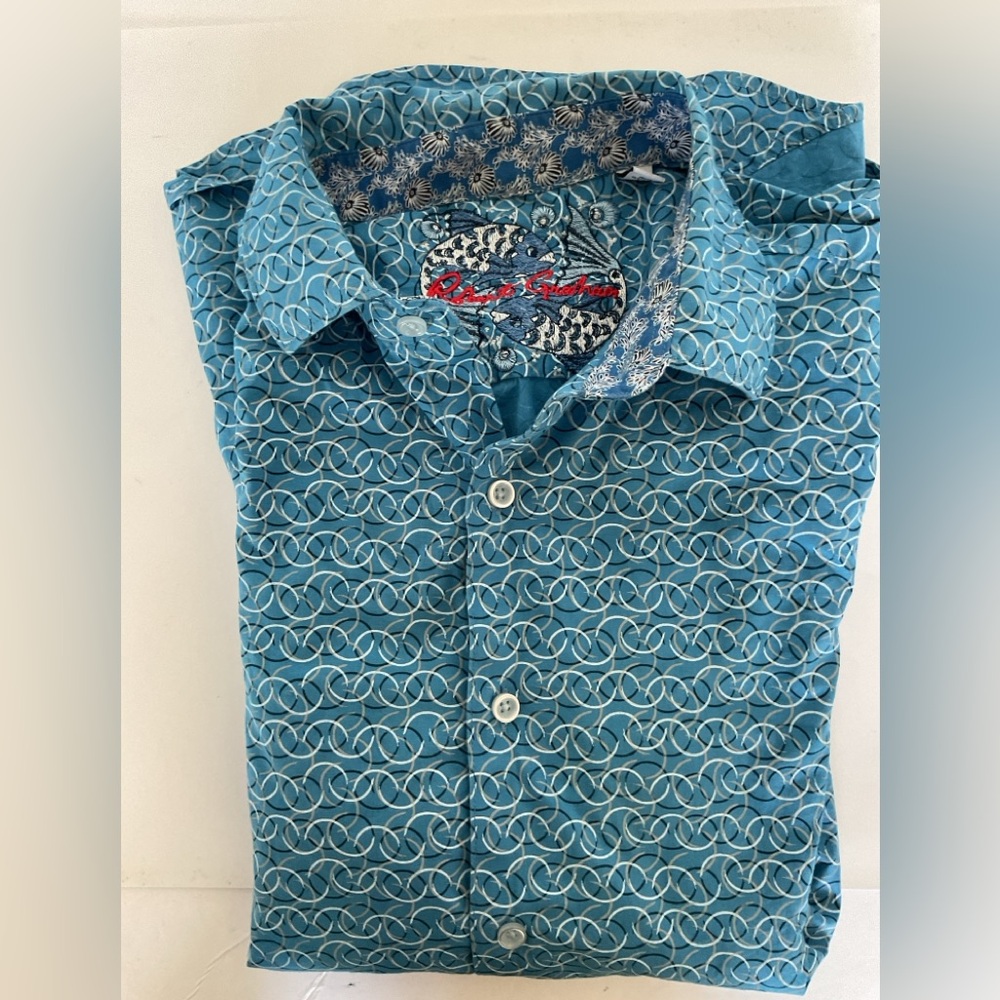 Robert Graham Canterbury Men’s Casual Shirt Blue Abstract Print Shirt Medium